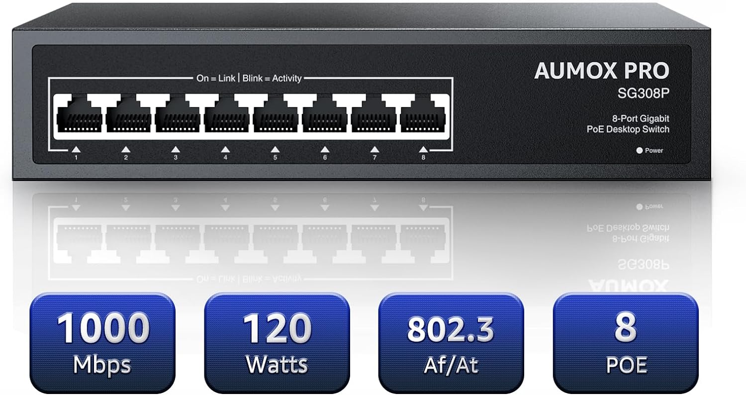 8-Port PoE Switch Gigabit Unmanaged Ethernet for Home Office