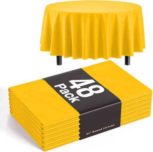 Yellow Round Tablecloths Disposable for Parties - 48 Pack