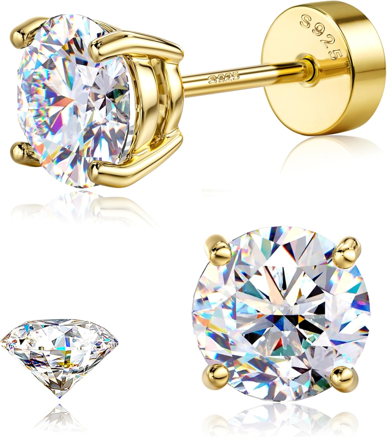Stunning Moissanite Earrings Studs in 14K Gold Plated Silver