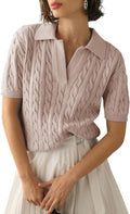 Women's Cable Short Sleeve Sweater Top - Soft V Neck Casual