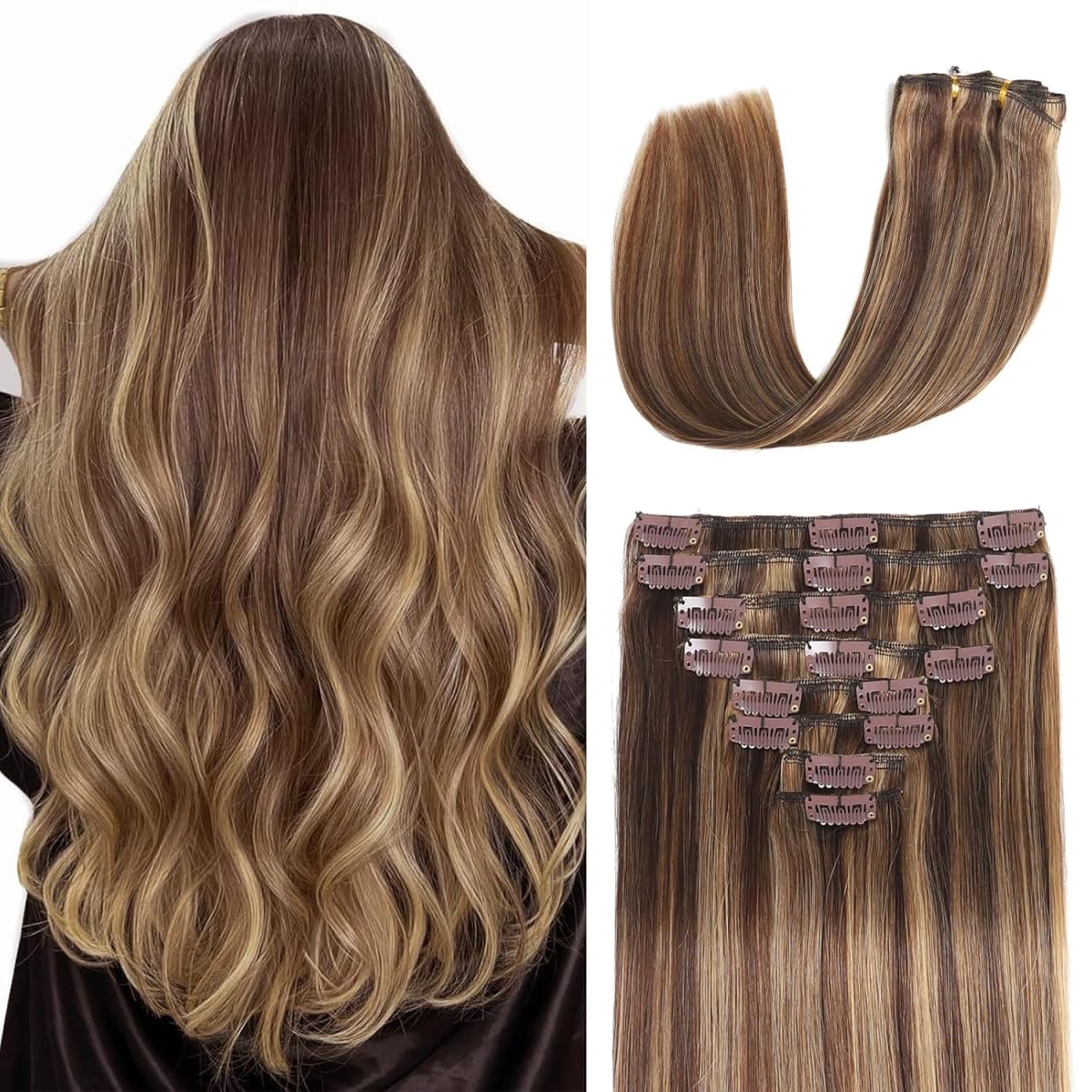 Clip in Hair Extensions Real Human Hair for Volume & Length