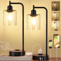 Industrial Touch Table Lamps Set of 2 with USB Ports and Outlet