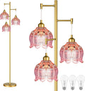 Glass Floor Lamp for Living Room Mid Century Modern - Gold Flower