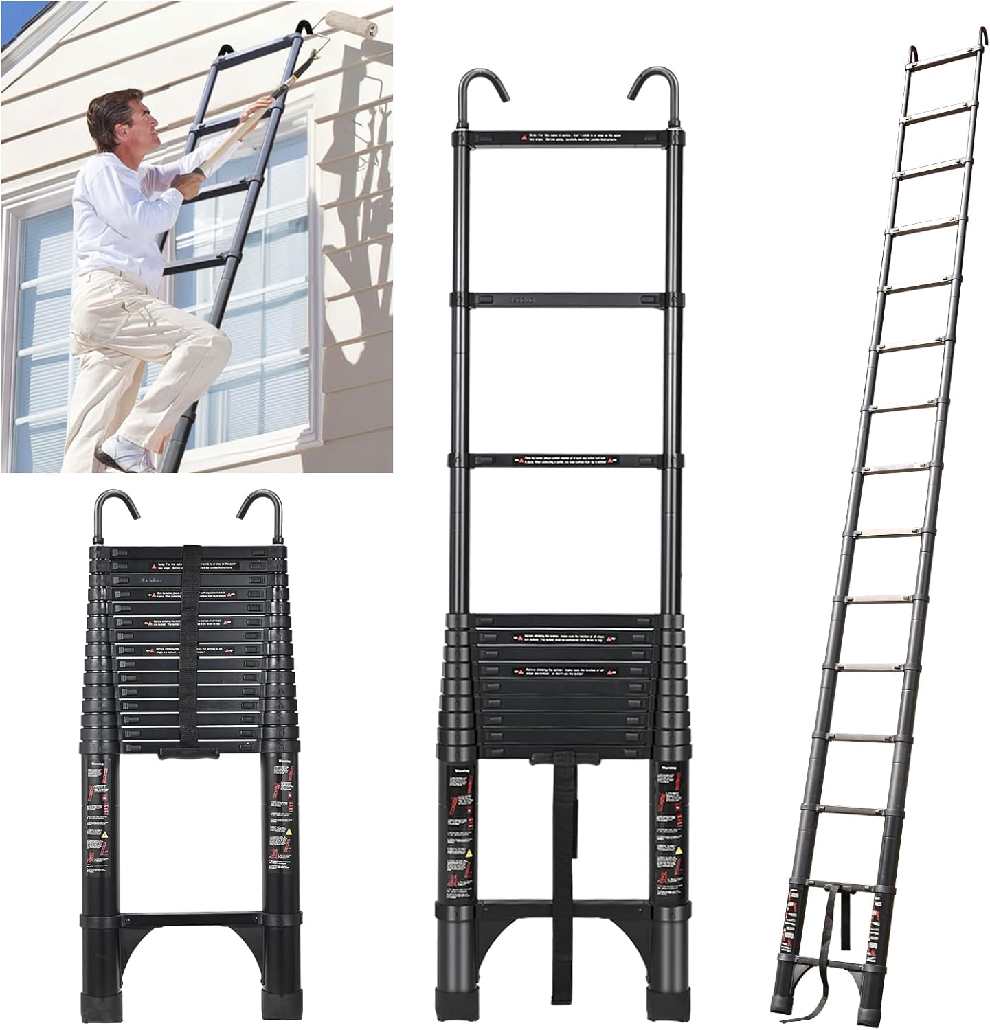 20.3 FT Telescopic Ladder with Non-Slip Feet and Hook