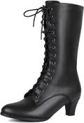 Vintage Victorian Lace Up Mid-Calf Boots - Comfortable 70s Cone Heel