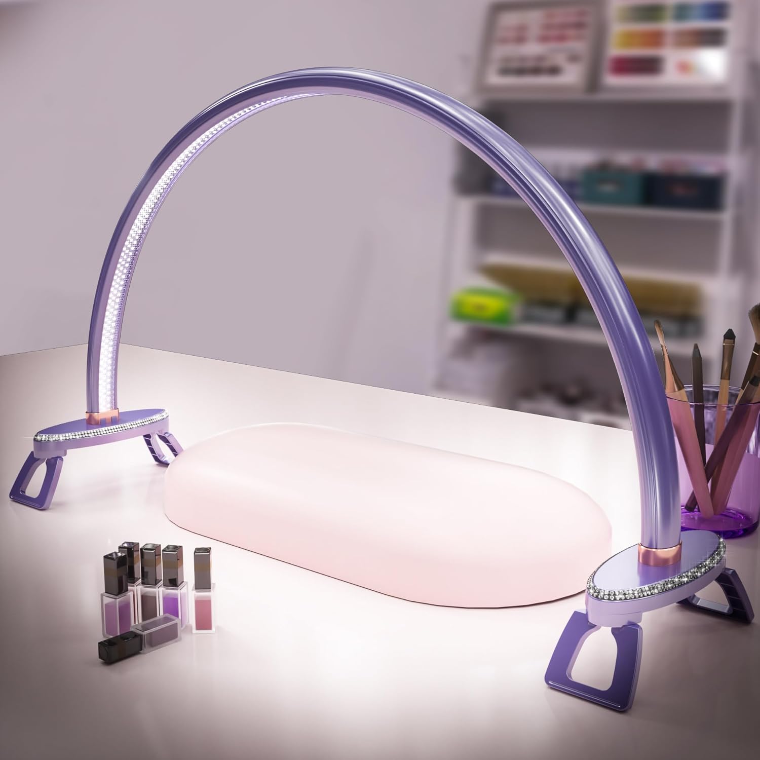 Large Half Moon Light for Nail Desk - Stepless Dimmable Lamp