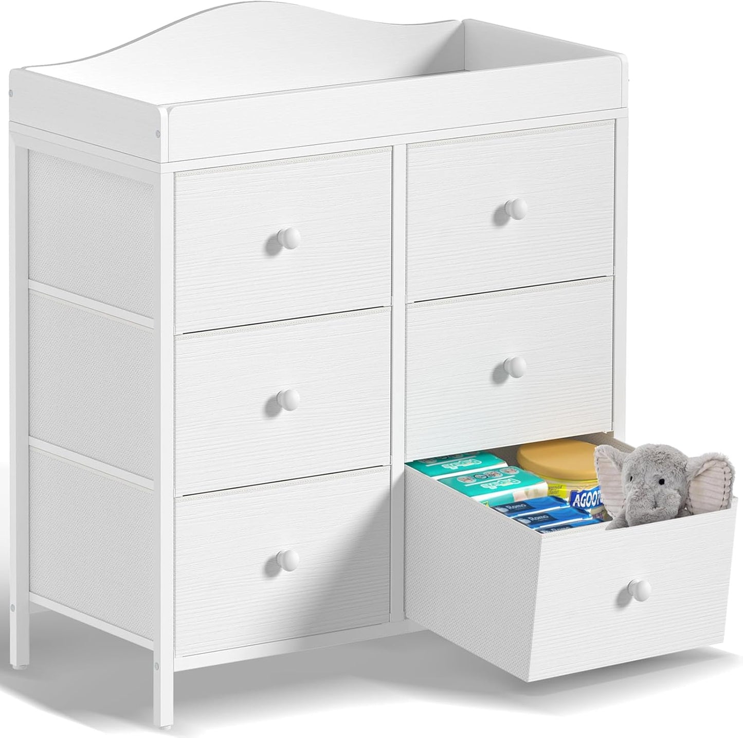 BOLUO Changing Table Dresser with 6 Fabric Drawers for Nursery