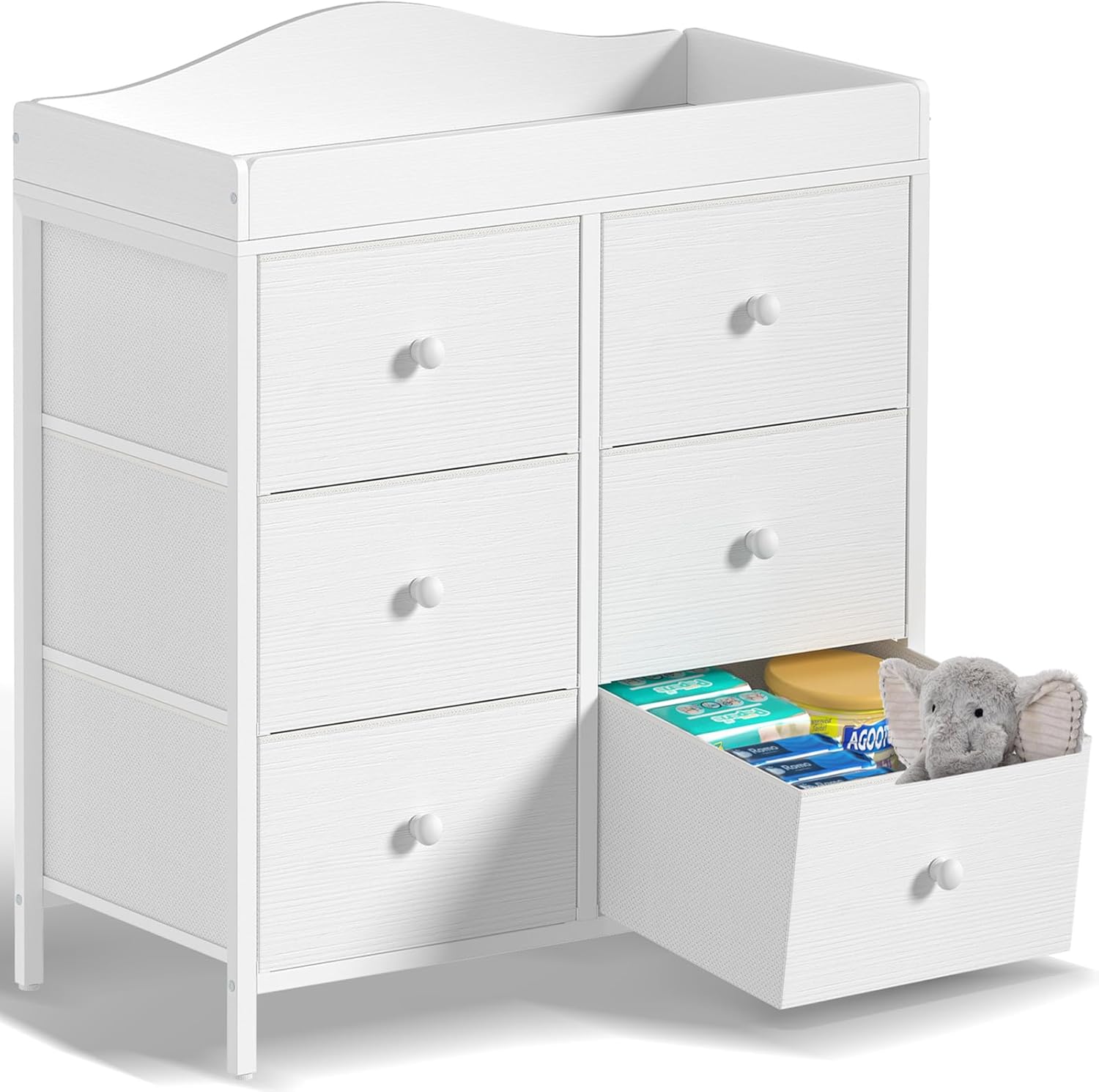 BOLUO Changing Table Dresser with 6 Fabric Drawers for Nursery