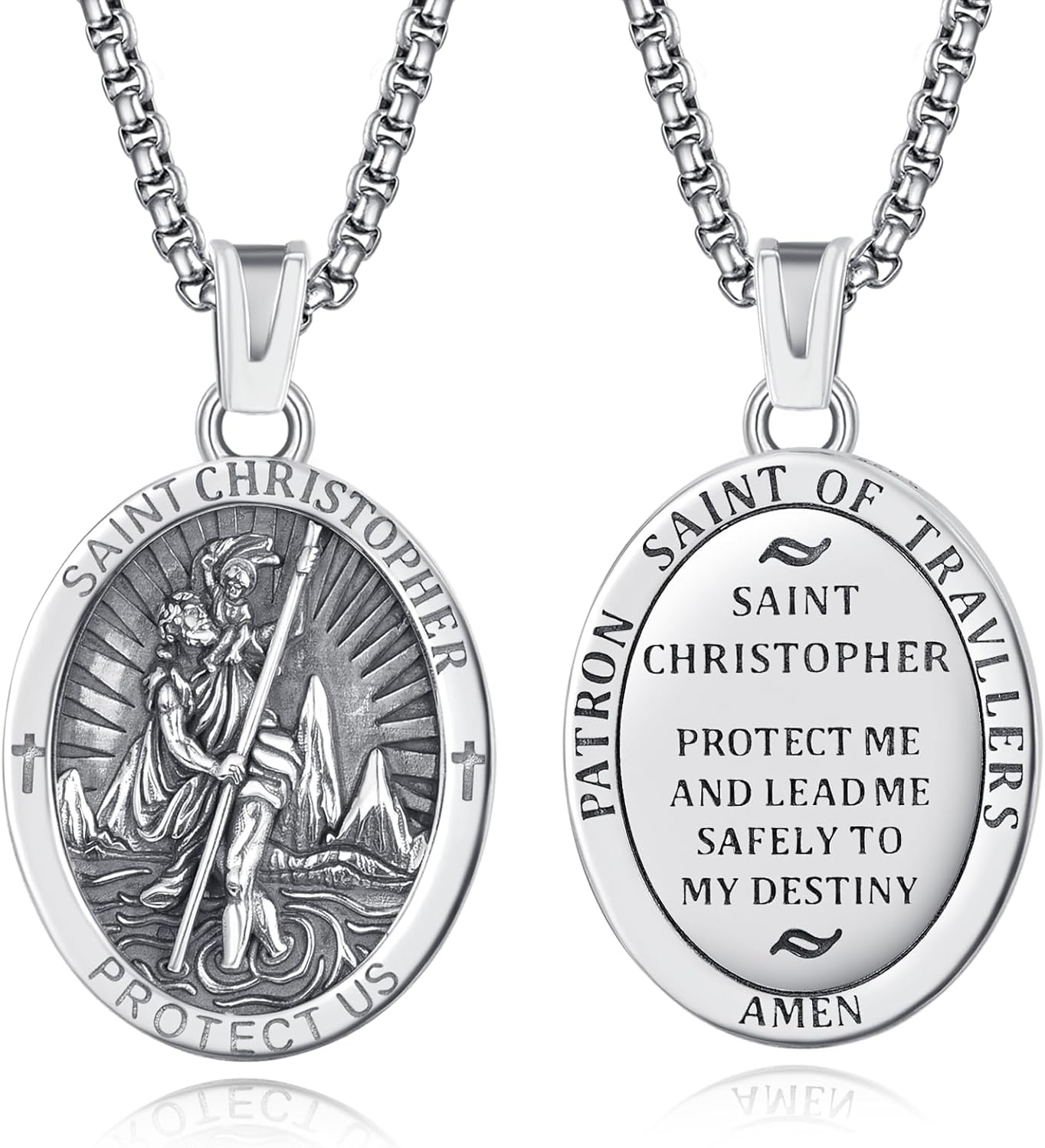 925 Sterling Silver Patron Saint Medals Amulet Necklace for Men