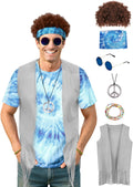 Hippie Costume for Men Tie Dye Shirt Set with Accessories - Retro 60s