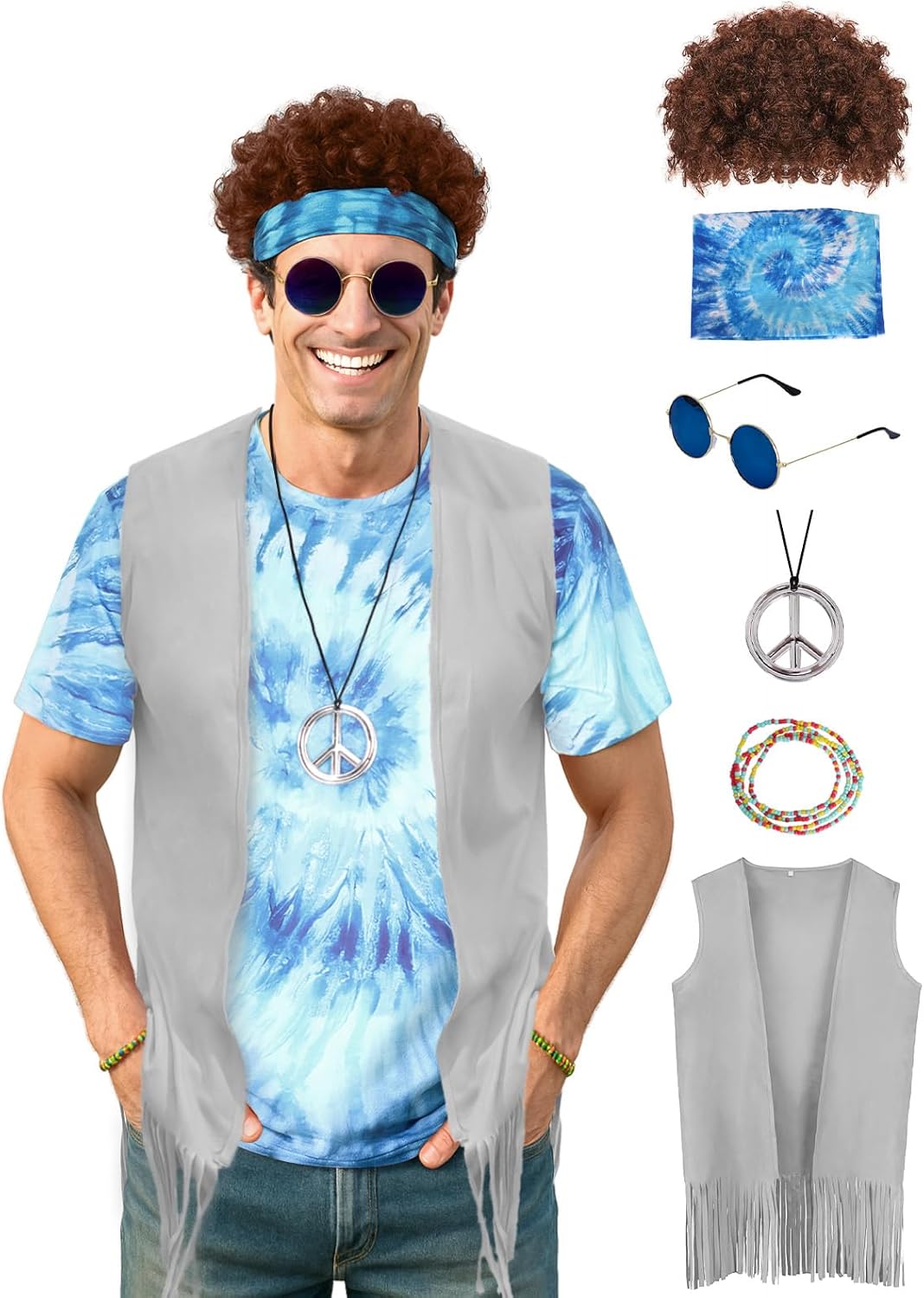 Hippie Costume for Men 60s 70s Outfits Accessories Set