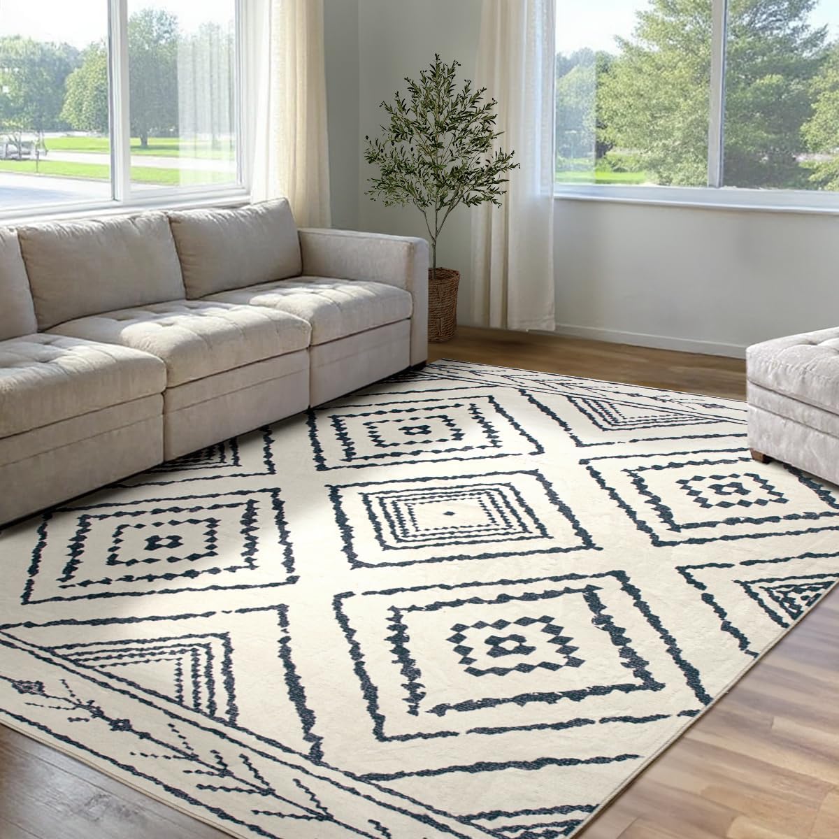 5x7 Area Rug Non-Slip Machine Washable Tribal Print for Home