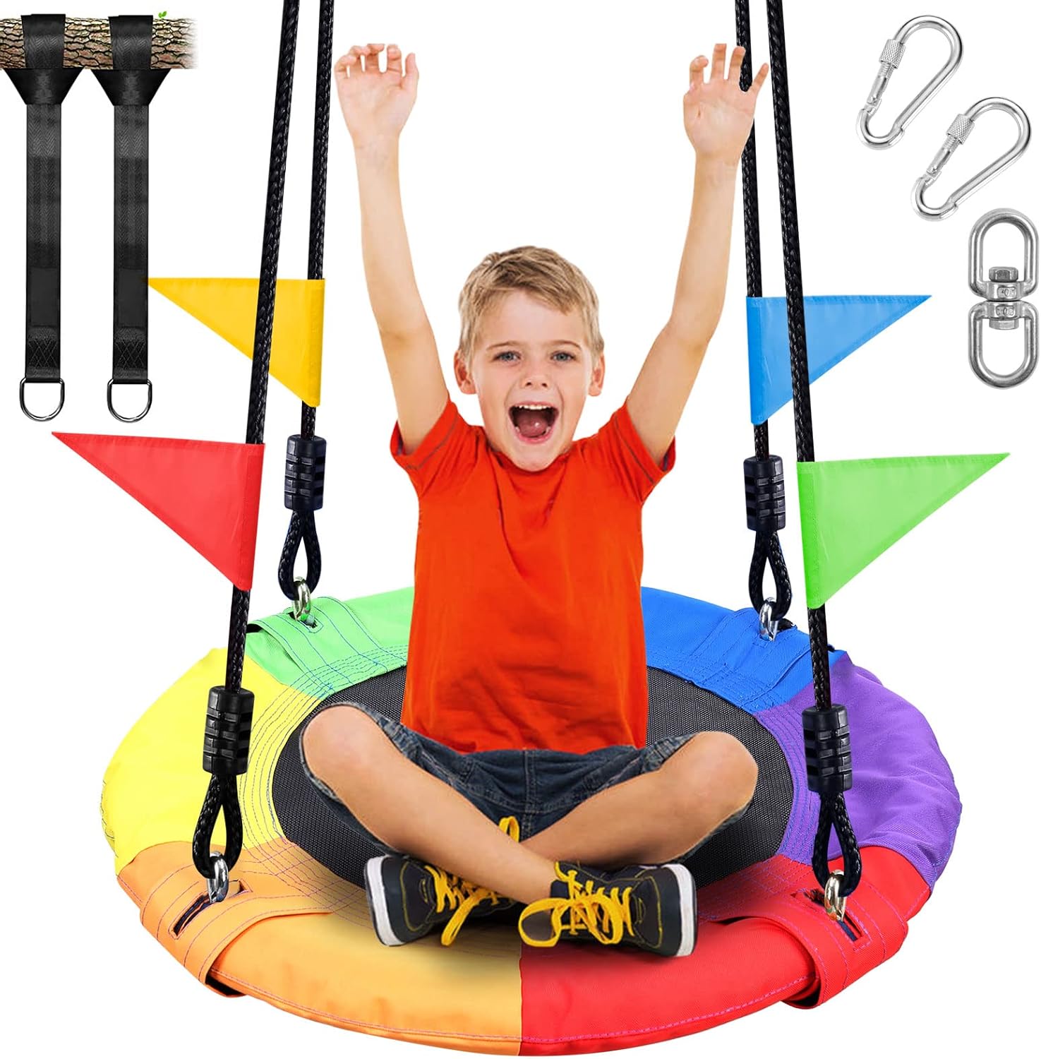 Odoland 24in Children Tree Swing Net Swing for Outdoor Fun