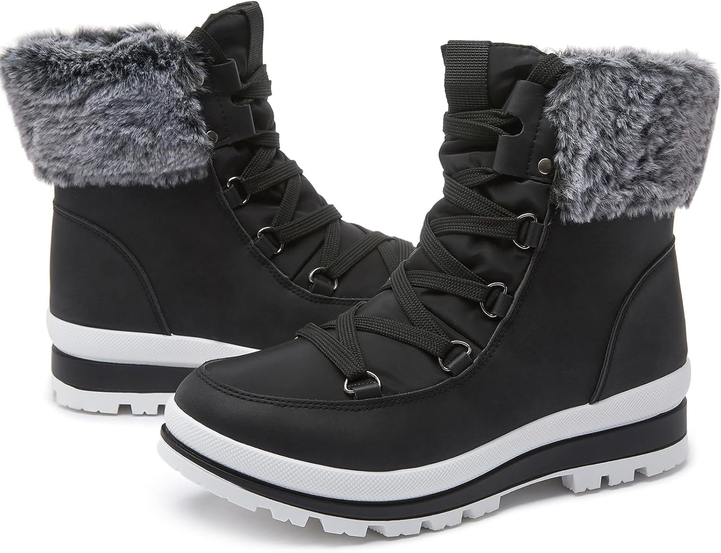Waterproof Women's Fuzzy Mid-Calf Lace Up Snow Combat Boots
