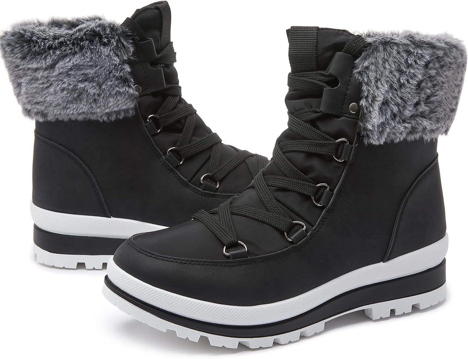 Waterproof Women's Fuzzy Mid-Calf Lace Up Snow Combat Boots
