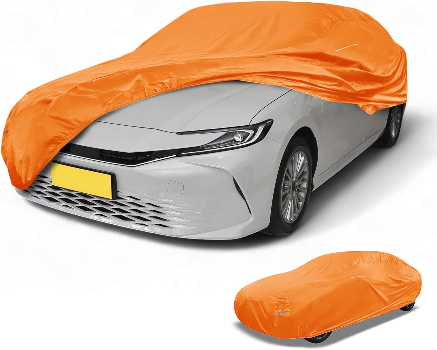 Waterproof Universal Sedan Car Cover | Rain Protection + Mirror Pockets | Orange | Fits 185-192 | Partuto