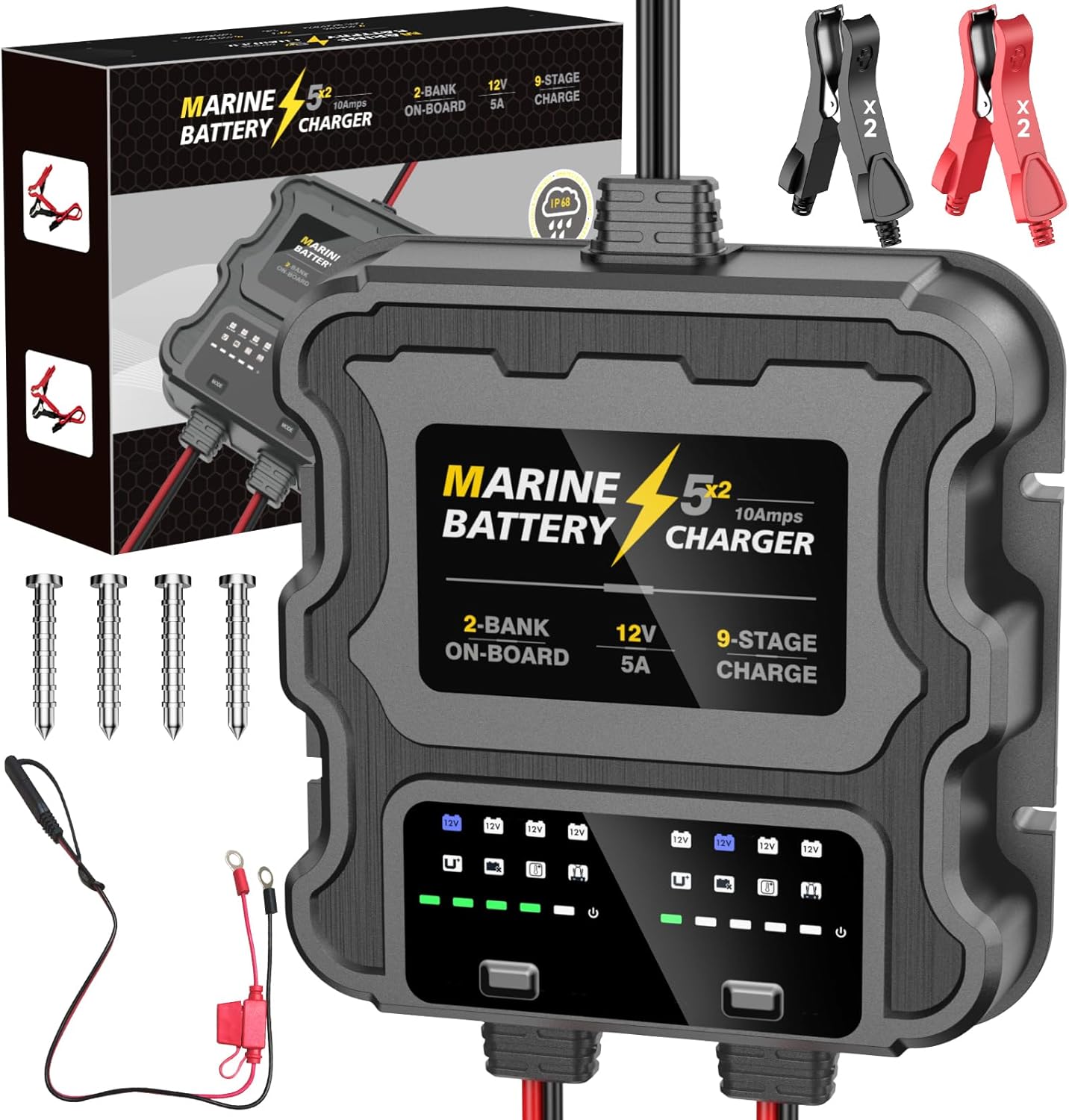 Smart 2 Bank Marine Battery Charger for Lithium and AGM Use