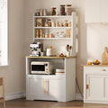 Farmhouse Bakers Rack: Storage, Power Outlets, White, Wood