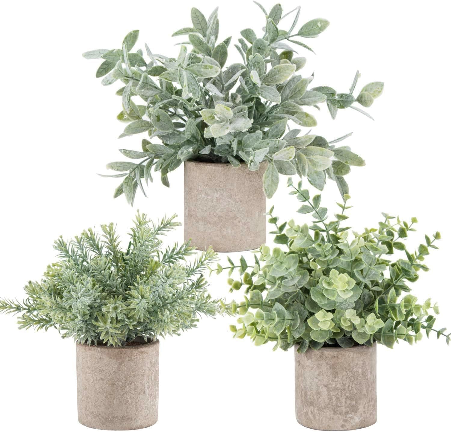 Set of 3 Mini Eucalyptus Fake Plants for Stylish Decor
