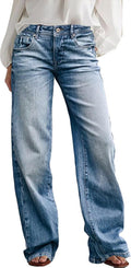Chic Wide Leg Jeans for Women with Fashionable Stitch Accents