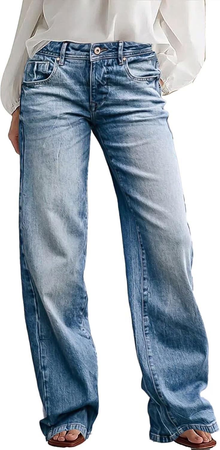 Flamingals Wide Leg Jeans for Women with Stylish Stitch Decor