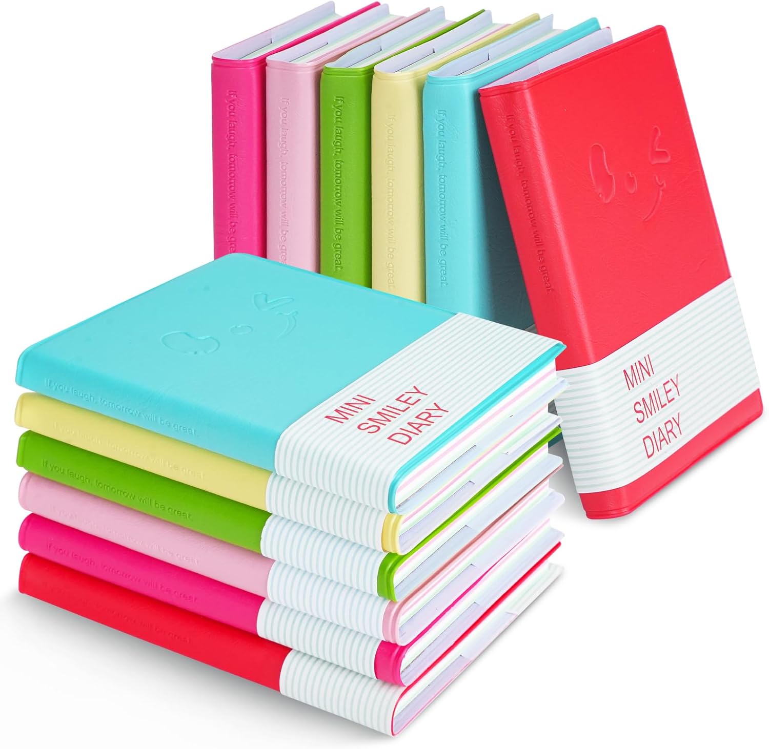 Compact Smiley Notebook Set - 6 Colors, 100 Pages, PU Leather Case