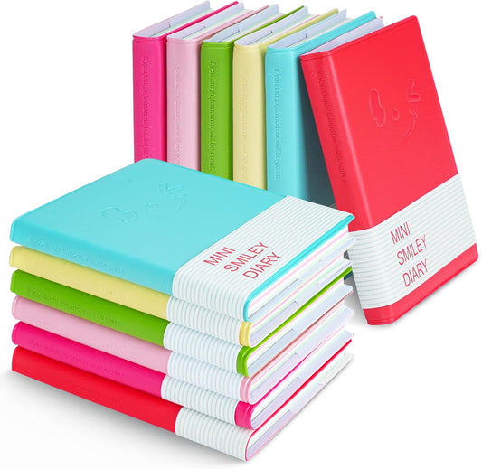 Compact Smiley Notebook Set - 6 Colors, 100 Pages, PU Leather Case