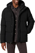 Mens Mid-Length Hooded Puffer Coat - Warm, Water-Resistant