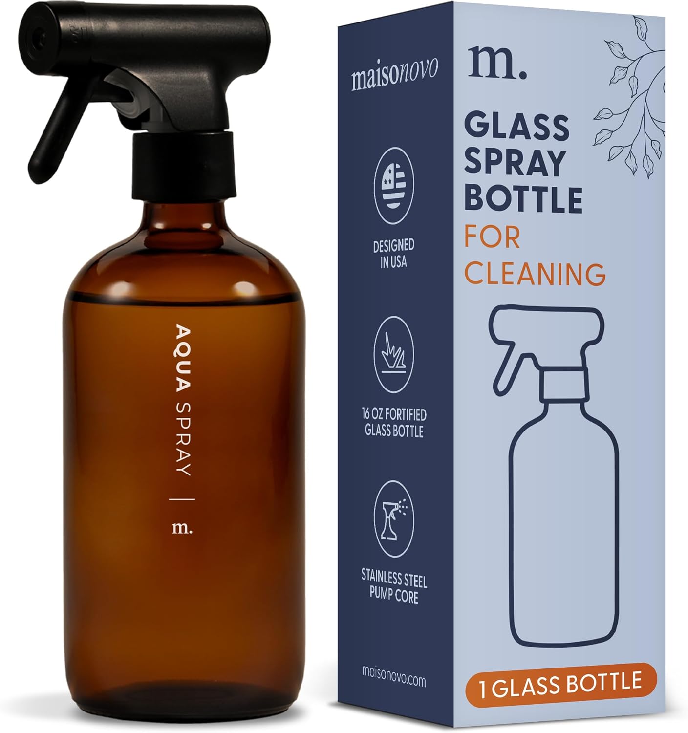 MAISONOVO Amber Glass Spray Bottle Set | 16.9oz | 16 Labels