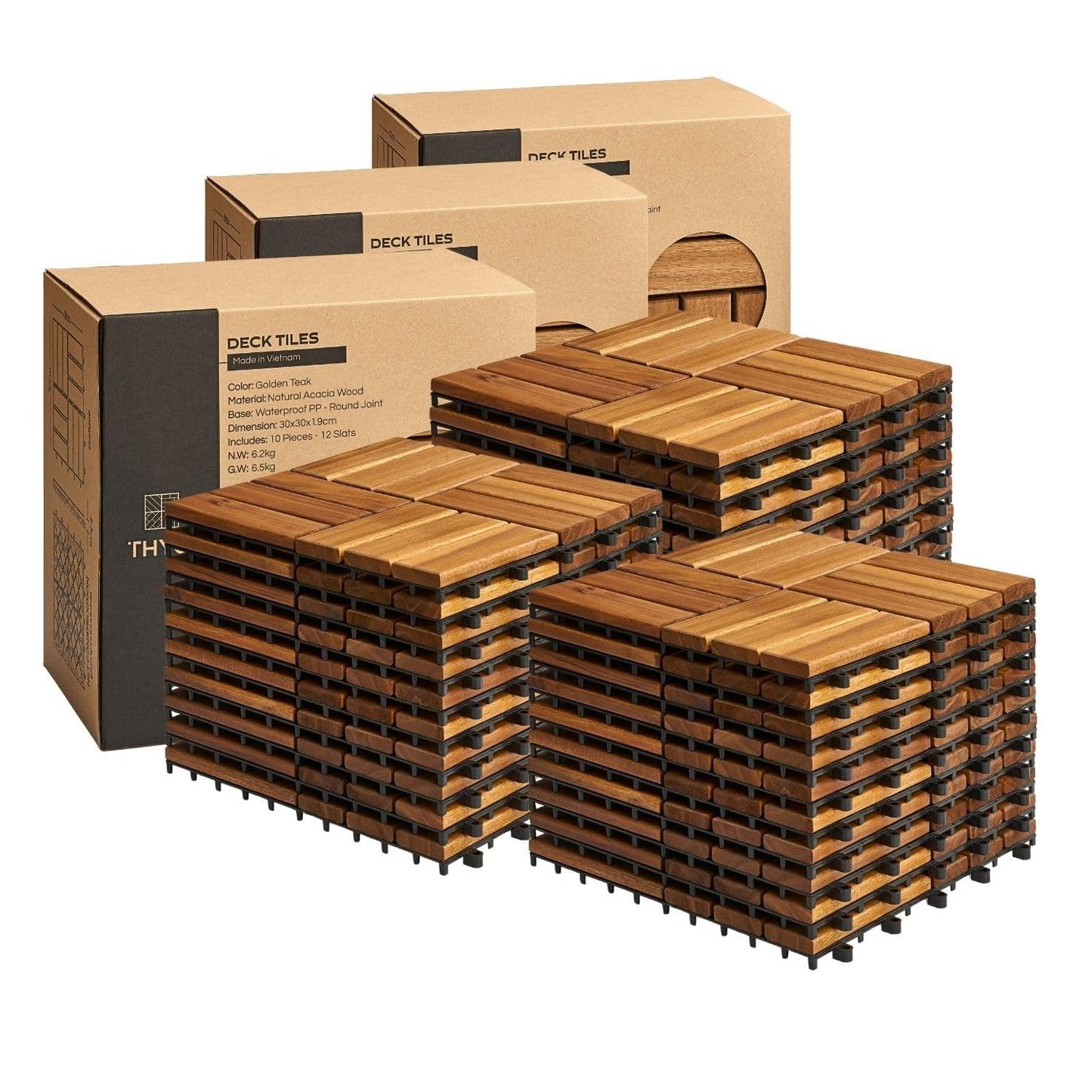 Premium Acacia Wood Interlocking Deck Tiles for Outdoor Use