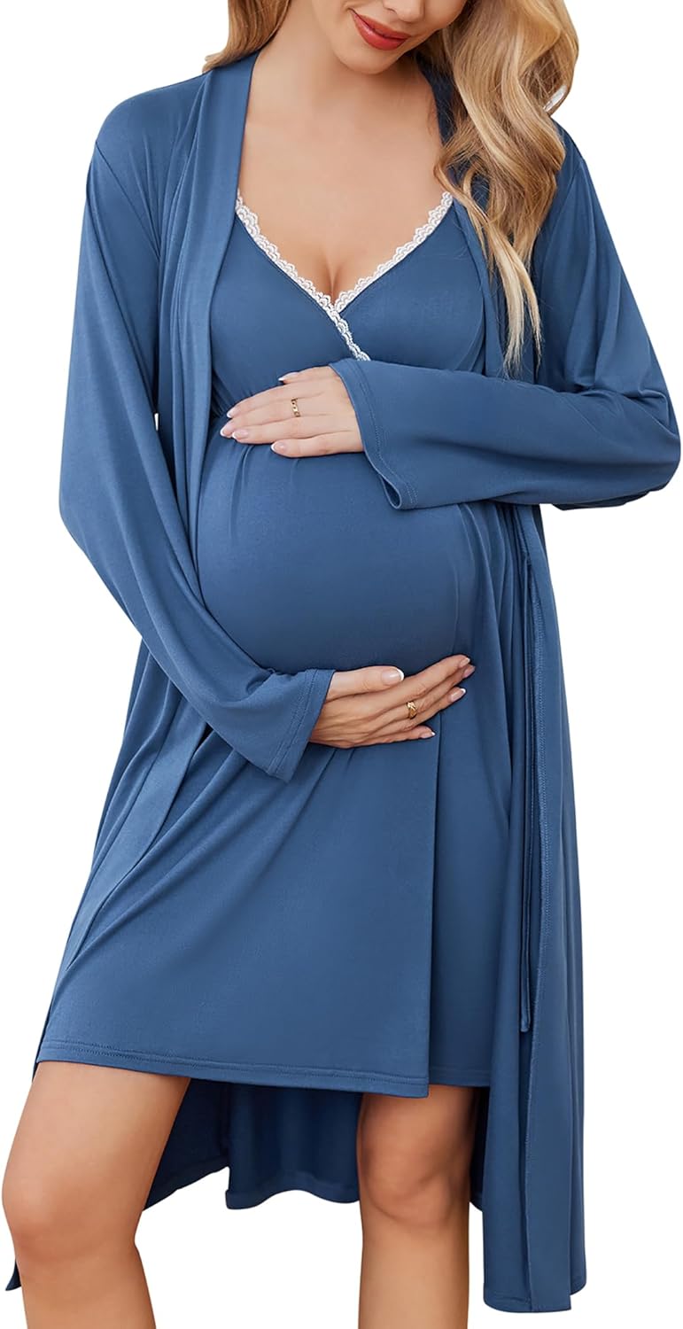Ekouaer Maternity Nursing Gown and Robe Set for Comfort