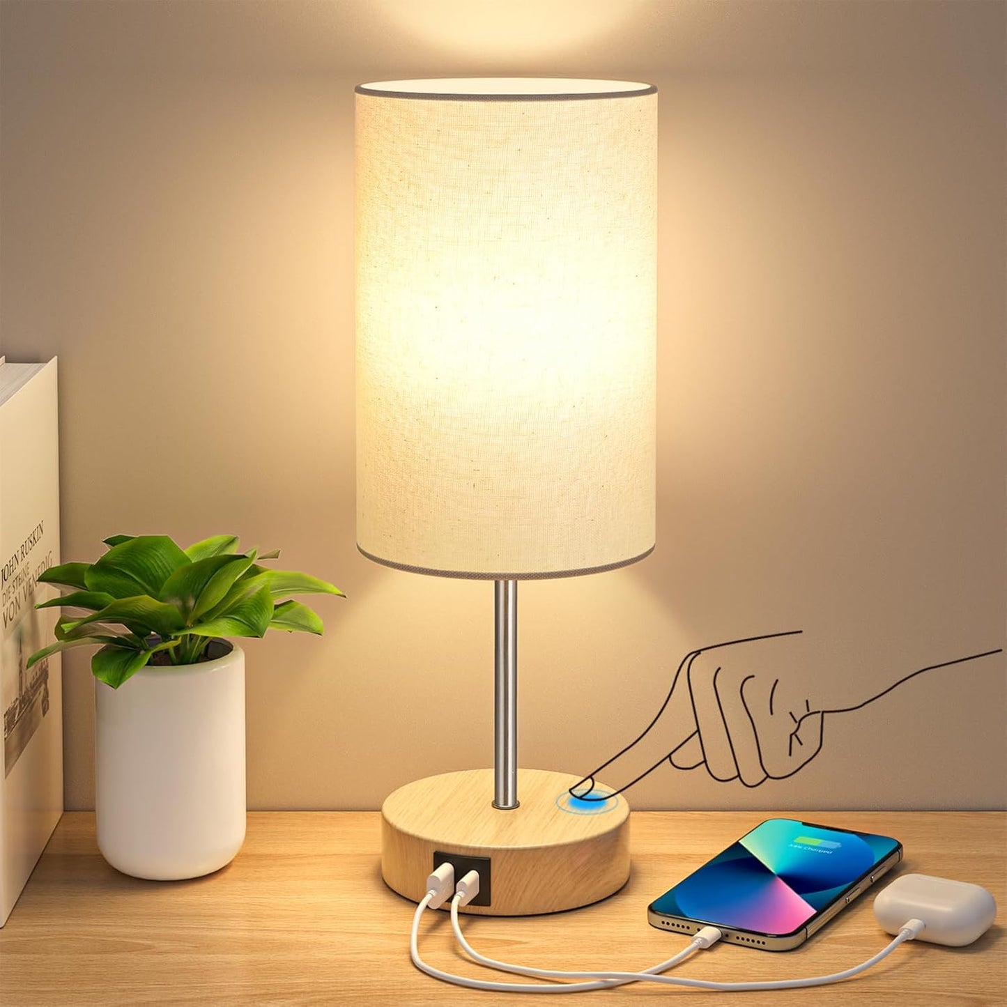 3-in-1 AKASUKI Touch Lamp with Dual Charging