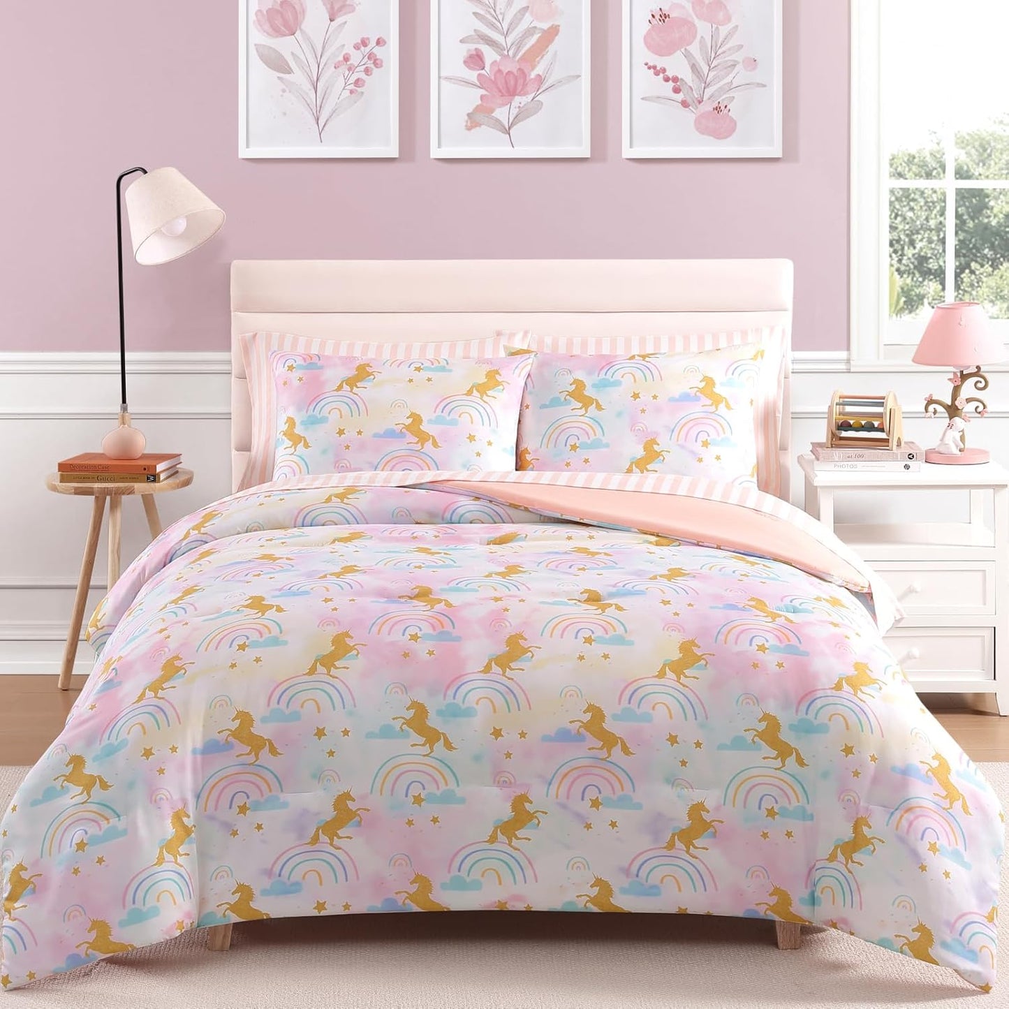 Queen Comforter Set with Sheets for Girls - 7 Pieces Bedding