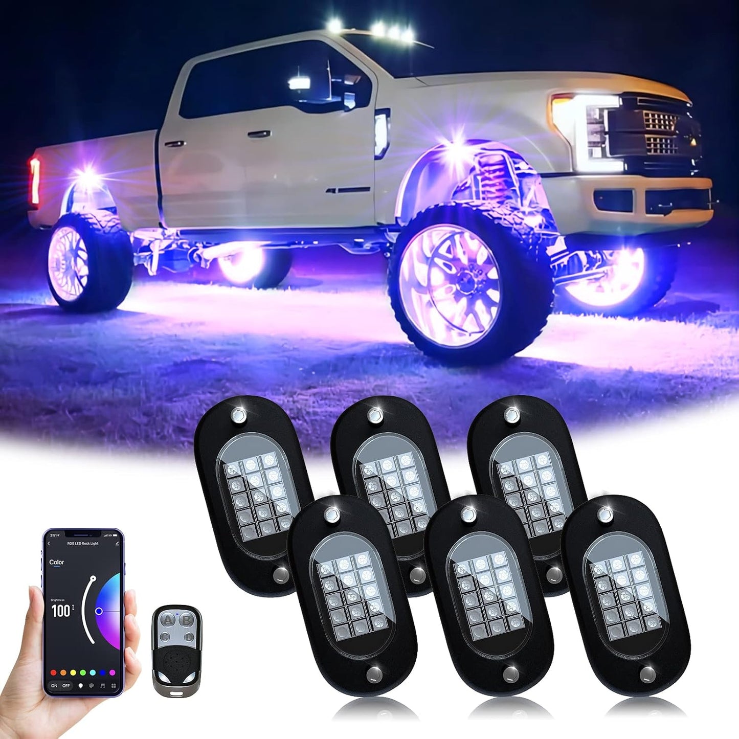 YiLaie RGB LED Rock Lights for Jeep ATV UTV Off Road Vehicles