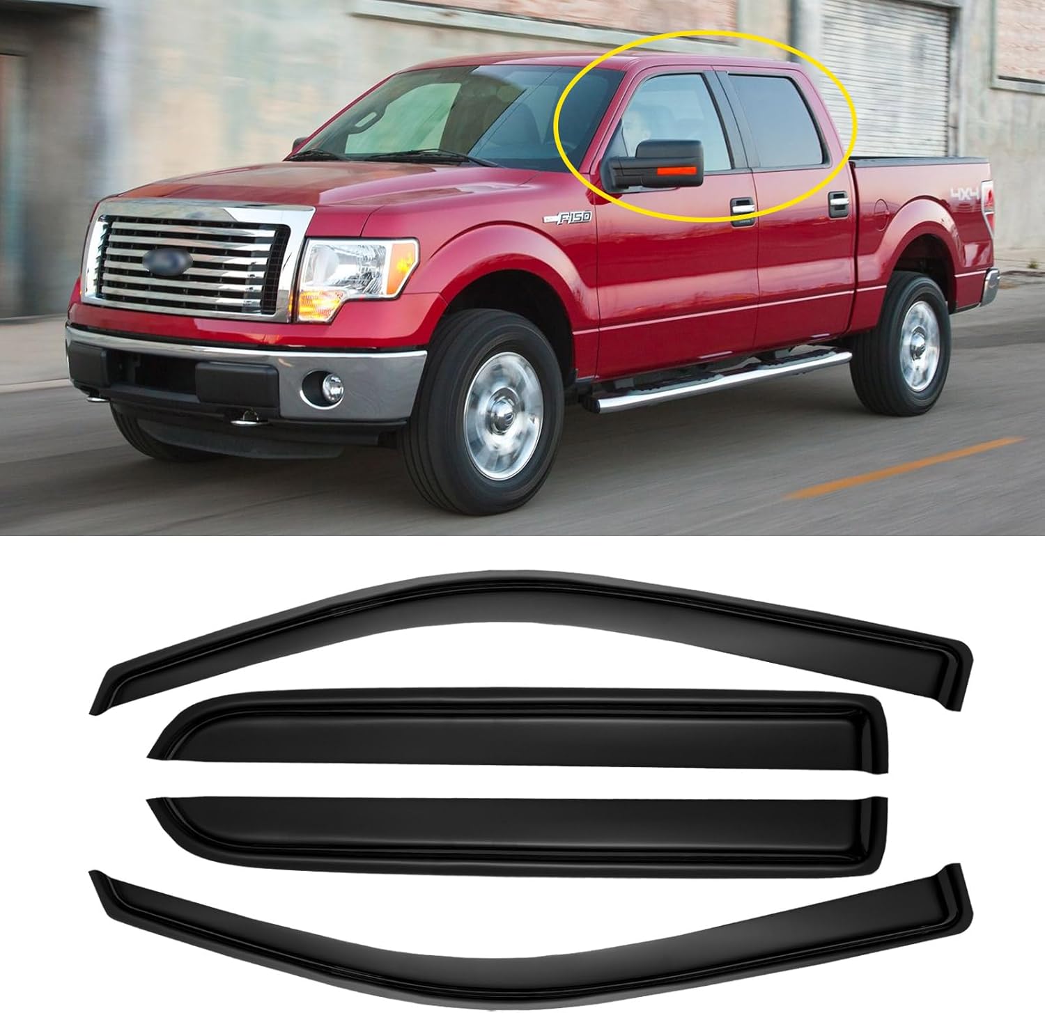 Window Rain Guards for 2009-2014 Ford F150 Crew Cab Vehicles