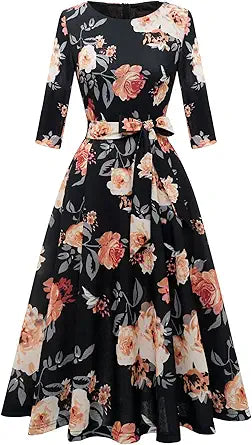 DRESSTELLS Cocktail Dress for Women, Vintage Modest Wedding Guest