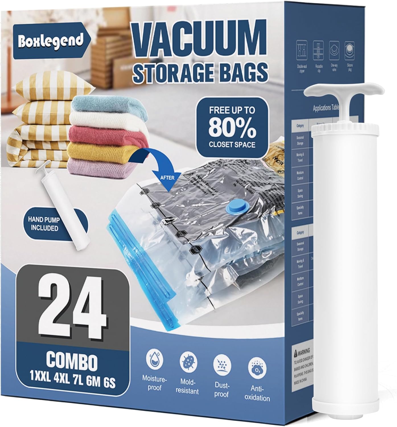 BoxLegend Vacuum Storage Bags with Pump for Space Saving Needs