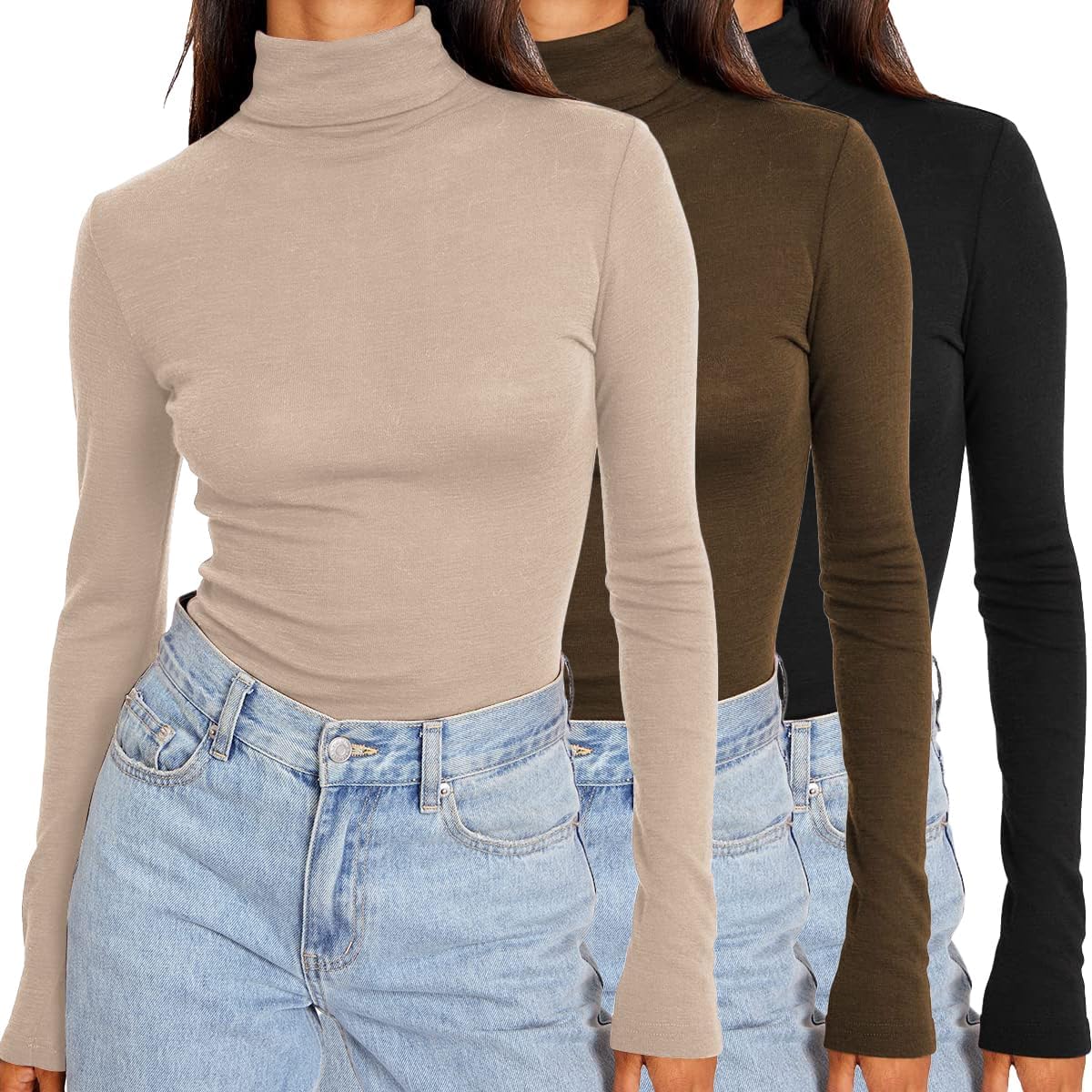 Womens 3 Piece Turtleneck Mock Neck Tops for Winter Style