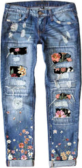 Astylish Plaid Patch Ripped Boyfriend Distressed Stretch (Style MMV2)