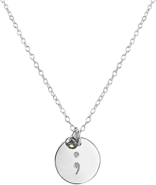 Handmade Gold and Rose Gold Semicolon Gemstone Charm Necklace