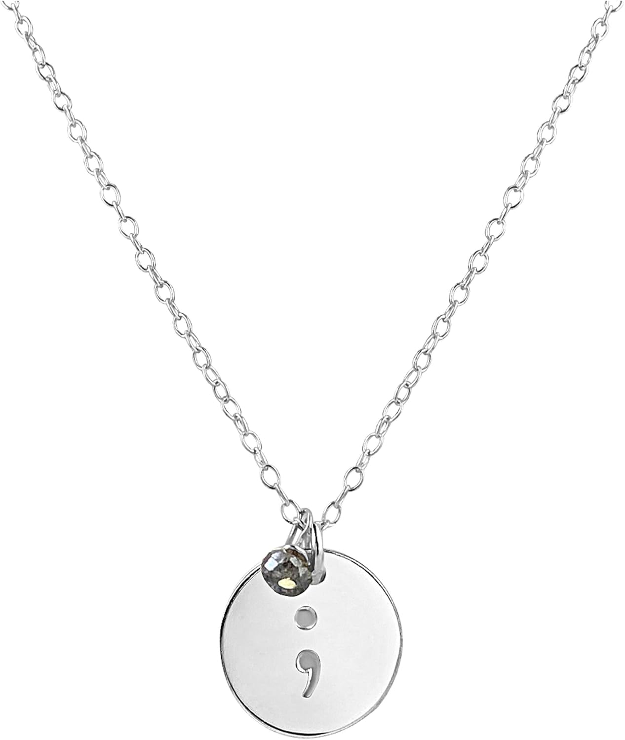 Handmade Gold and Rose Gold Semicolon Gemstone Charm Necklace