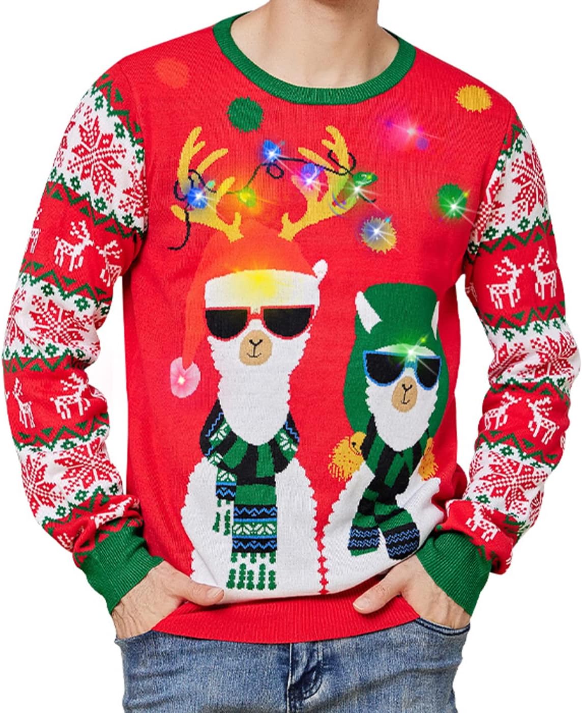 Light Up Knitted Ugly Christmas Sweater with LED Lights