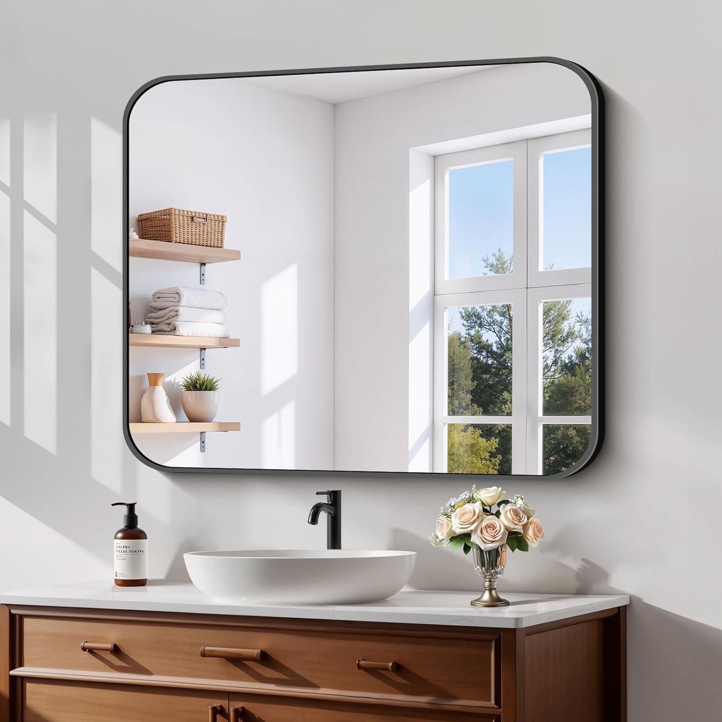 Koonmi Black Framed Bathroom Mirror - 30x36 Inch Shatterproof