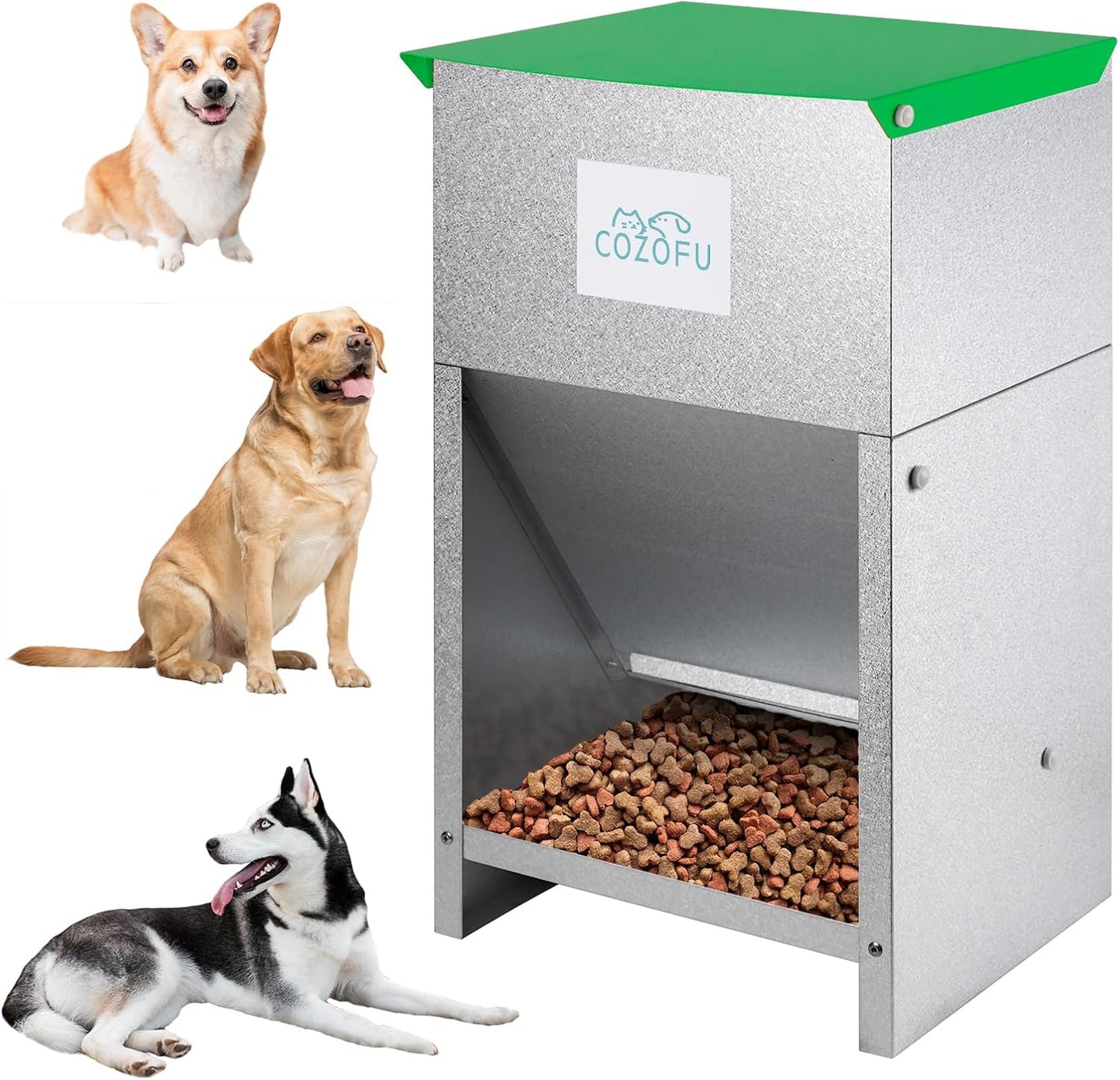 Dog Feeder Galvanized Metal Pet Food Station for All Breeds