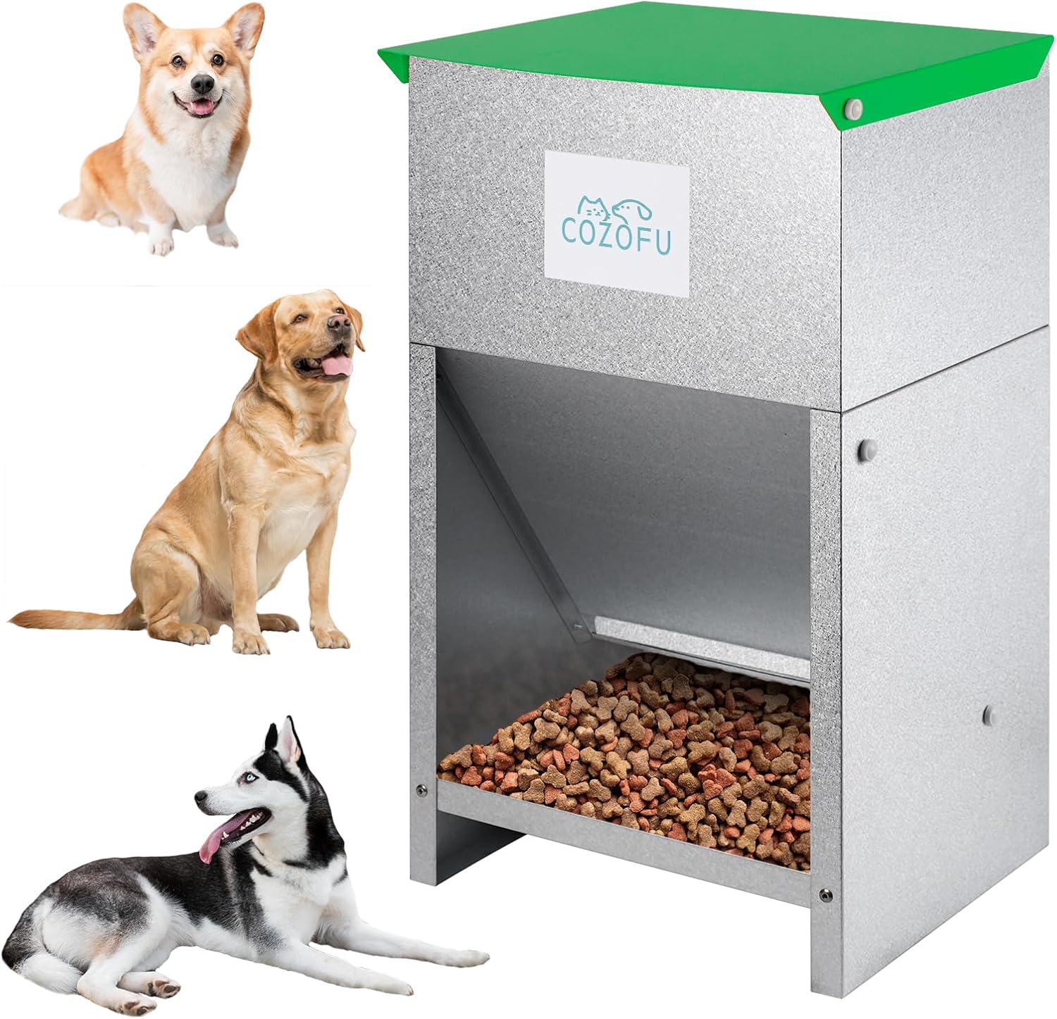 Dog Feeder Galvanized Metal Pet Food Station for All Breeds