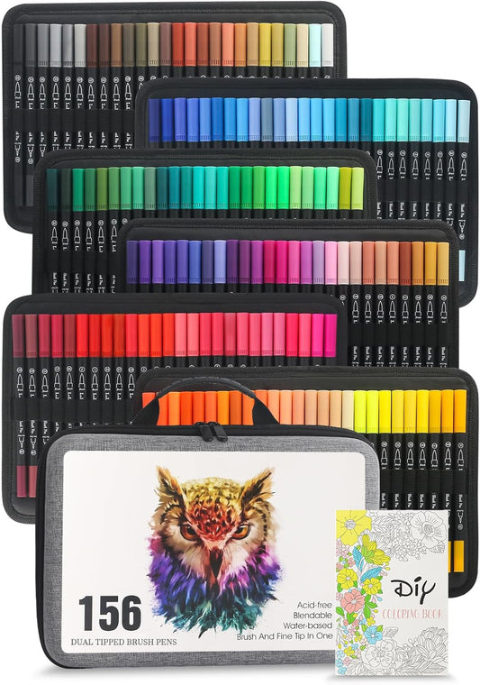 156 Colors Dual Tip Markers for Adult Coloring and Art Projects