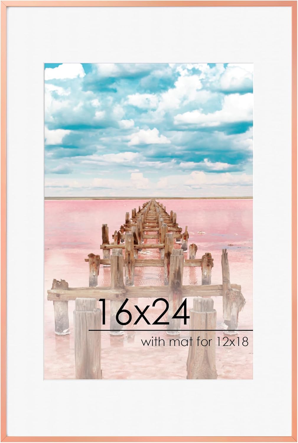 16x24 Picture Frame with Mat for 12x18 Photos in Rose Gold