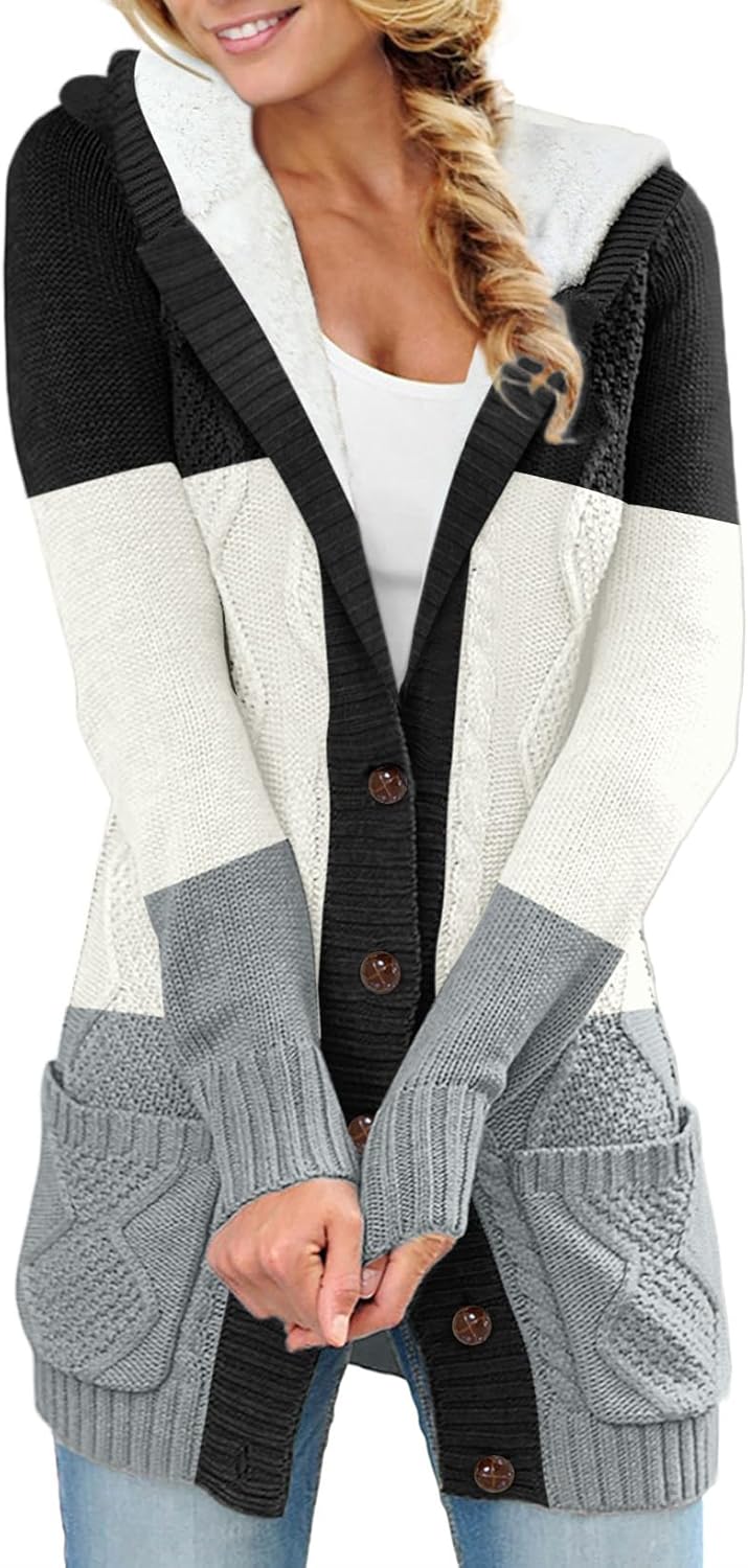 Sidefeel Women's Hooded Fleece Lined Cardigan for Winter Wear