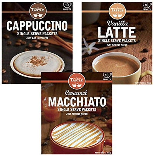 Enjoy 3 Flavors: Cappuccino, Vanilla Latte, Caramel Macchiato!