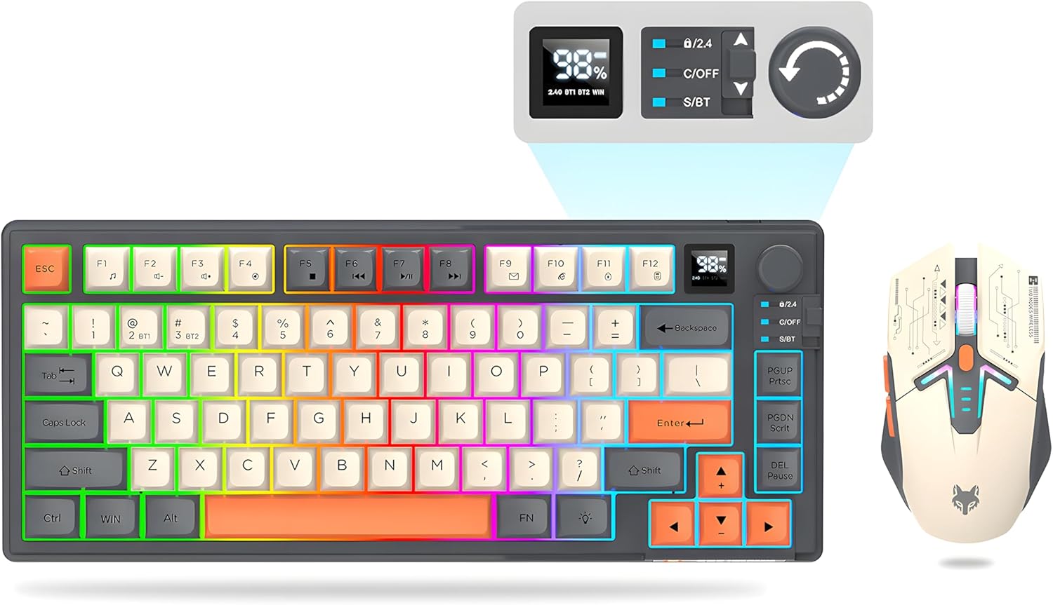 75% Wireless Gaming Keyboard and Mouse Combo with RGB Backlighting